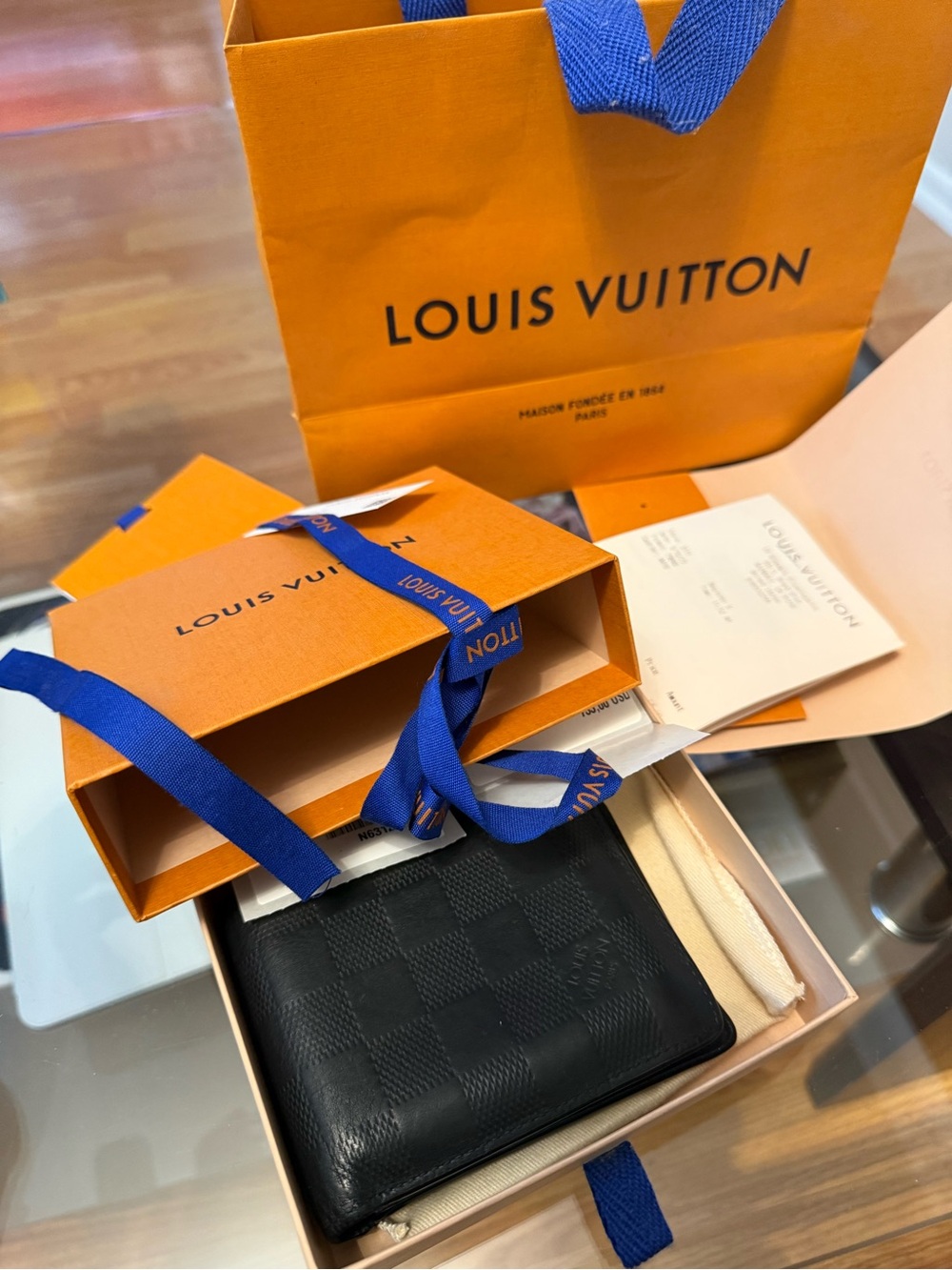 Louis Vuitton Black Checkered Bifold Wallet with Orange Packaging - Picture 3 of 12